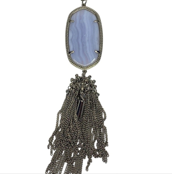 Kendra Scott Silver Rhodium & Blue Lace Agate Rayne Necklace Tassel